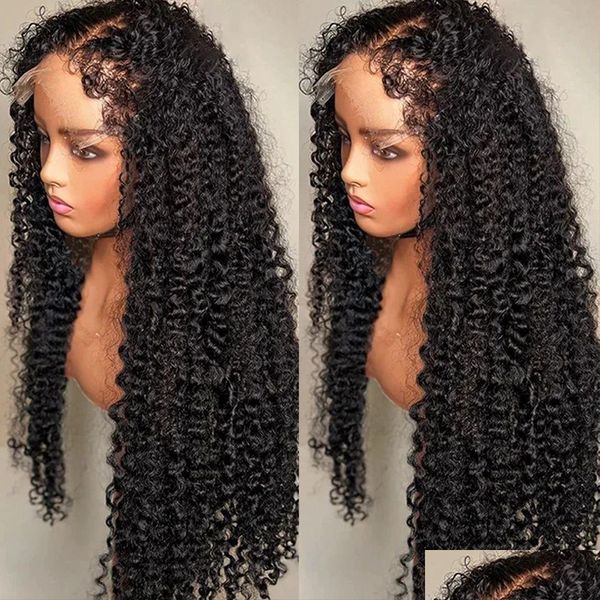 Perucas de renda novo lançado Kinky Edges encaracolado cabelo humano peruca 360 fl natural hd frontal frontal pré-arrancado Jerry Curl Drop entrega Prod Dh2Nr