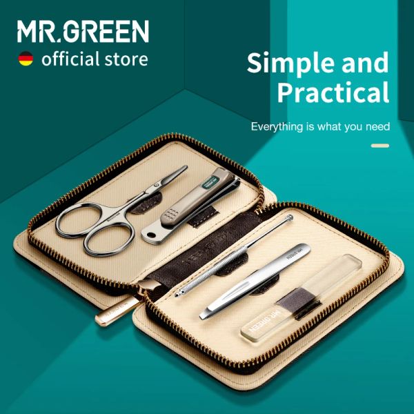 Kits MR.GREEN Maniküre-Set 5 in 1, einfaches und praktisches Set, kontrastierendes Lederetui, Edelstahl-Nagelknipser, Körperpflege-Werkzeug