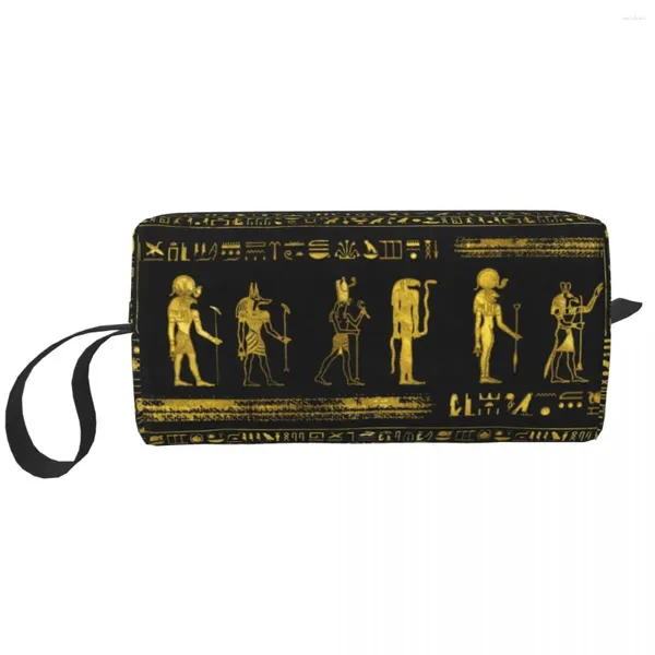 Aufbewahrungstaschen, goldene ägyptische Götter, Hieroglyphen, Make-up-Tasche, Damen-Reise-Kosmetik-Organizer, Kawaii, altes Ägypten-Symbol, Toilettenartikel