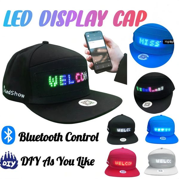 Cap de beisebol unissex USB Bluetooth App Basex Programável Rolagem LED Mensagem Display Board Hip Hop Street Hat 240319