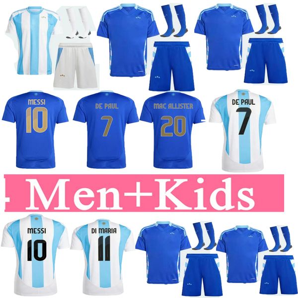 2024 2025 Euro Cup Argentina Camisas de futebol DI Maria MESSIS Otamendi DE PAUL Seleção Nacional Copa DYBALA MARTINEZ KUN AGUERO Maradona Camisas de futebol Homens e Kits Infantis