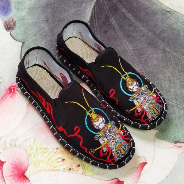 Schuhe Mode gedruckte schwarze gestickte Schuhe Männer flache Schuhe lässige Slipon Männer Slebringe Chinese Espadrilles Ethnische Schuhe Frauen Frauen