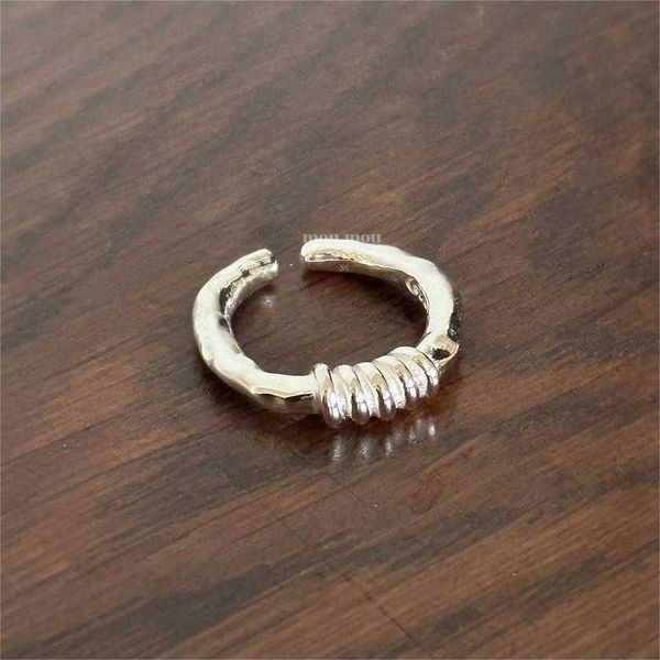 Anello aperto con corda intrecciata in argento sterling 925 edizione coreana Fan Zhiqiao Anello aperto minimalista alla moda INS