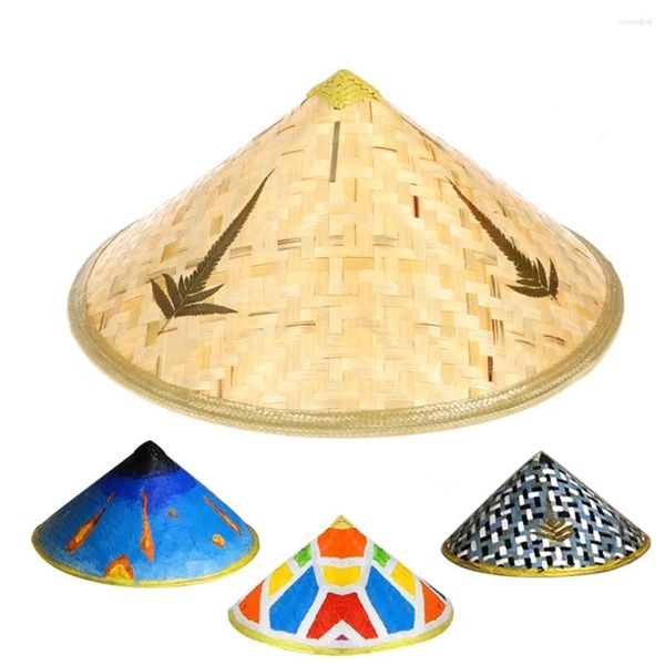 Boinas chapéus de palha para homens pintura cônica bambu chinês tecelagem diy coolie arroz agricultor paddy