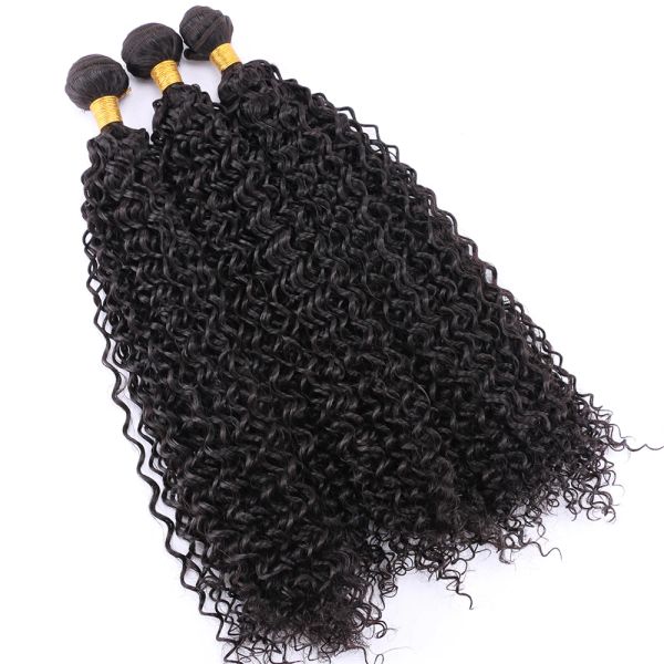 Gewebewebe 1630 Zoll natürliches schwarzblondes goldenes afro gekinky lockiges Haar Bündel 100G Synthetisches Haar für Frauen