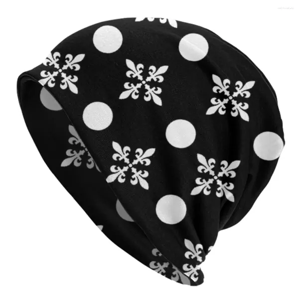 Berets Fleur-De-Lys Lily Blumenmuster Beanie Cap Unisex Warm Bonnet Homme Strickmützen Cool Polka Dots Skullies Beanies Caps für