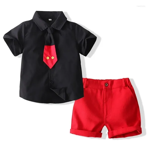 Kleidungssets Sommer Baby Jungen Kleidung Set Krawatte Hemd Anzug Schwarz und Weiß Ein süßer Gentleman 24M-6T Coole lässige Kindermode