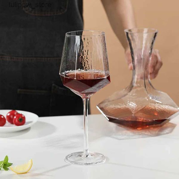 Copos de vinho Copo de vinho Etiqueta de vinho tinto Criativo Copo de vinho tinto Geométrico Etiqueta de vinho para casa Vidro de cristal Diamante Vinho de grãos frios L240323