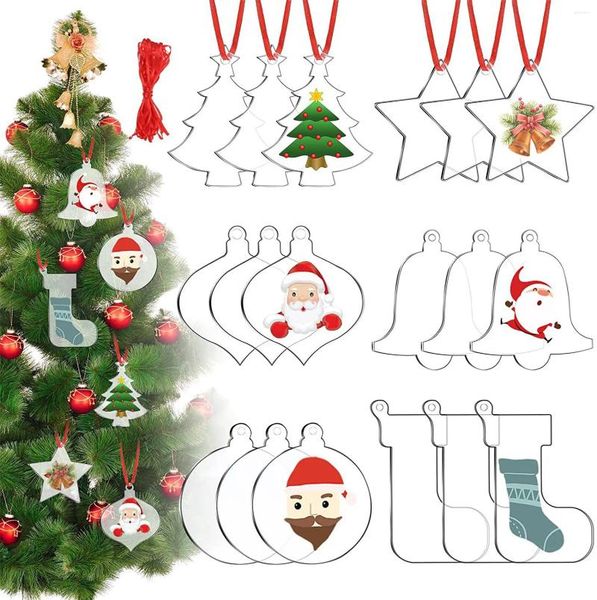 Weihnachtsdekorationen, 10 Stück, Weihnachts-Acryl-Kreise, Scheiben, klare Rohlinge, DIY-Baum, hängender Schlüsselanhänger, Charms, Kugel, transparentes Ornament