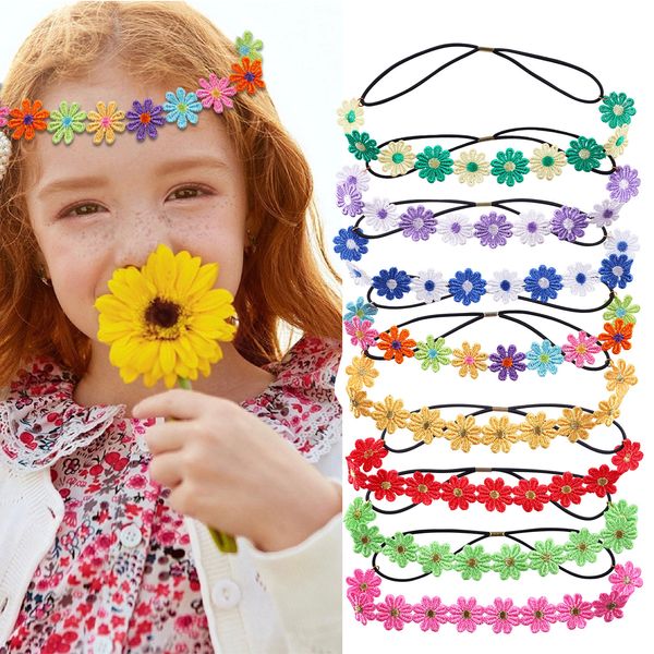 Flor bebê headbands, margarida elástica bebê menina headbands floral coroa hairbands macio hippie recém-nascido hairwarps para infantil todder 22291