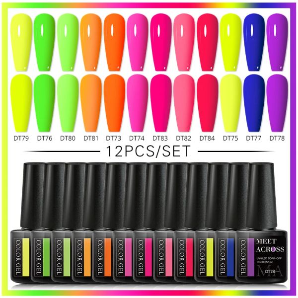 Kitler 10/12 PCS Floresan Jel Oje Seti 7ml Neon Vernis Yarı Kalıcı UV Off UV LED Hibrid Jel Vernikler Temel Üst Kat Kitleri