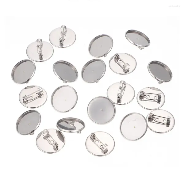 Broches 20pcs broche pinos bandejas 30mm cabochão em branco configurações de base de aço inoxidável fechos planos redondos