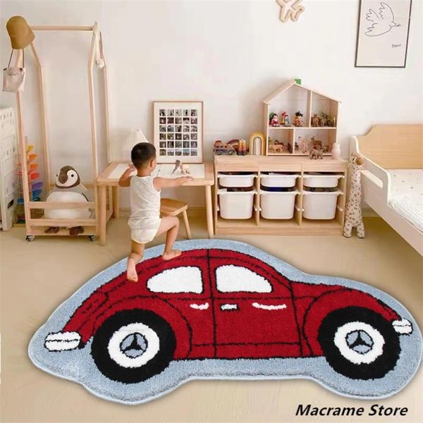 Teppiche moderne einfache Flocken nach Hause Teppich Cartoon Auto Kinder Schlafzimmer Nachtdeck