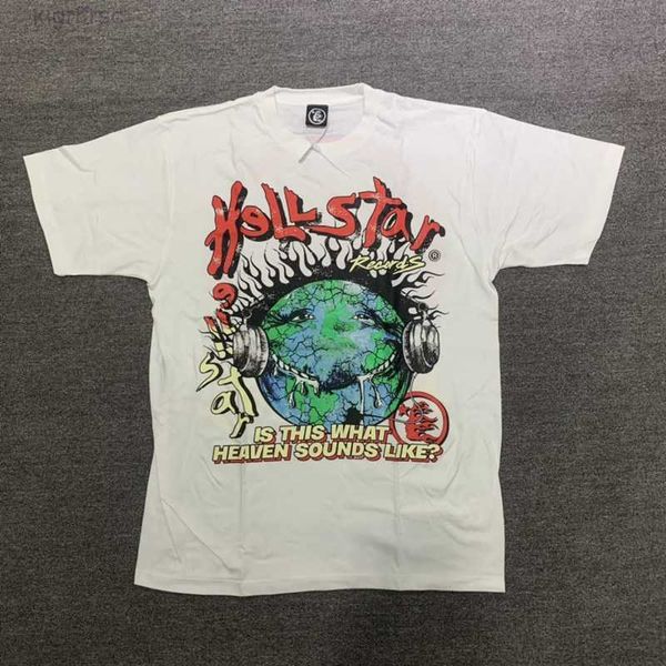 Hellstar Studios Globe Tee Plus Size Homens Camisetas Pesadas Algodão Tops Homem Vintage Oversized T-shirt Streetwear Juventude Hellstars Grande Alto Mangas Curtas VBY1