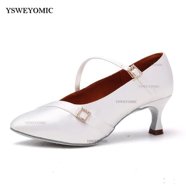 Сапоги элегантность стиль закрытые пальцы на ногах стандартные бальные латиновые свадебные туфли Meduim Heel 2 -дюймовая тренировка белых бальных танцевальных туфлей для женщин