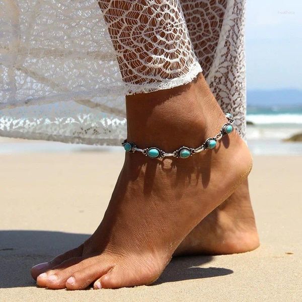 Cavigliere Moda Spiaggia Cavigliera regolabile Retro Turchese Gioielli da donna Materiali metallici Souvenir Accessori per le vacanze