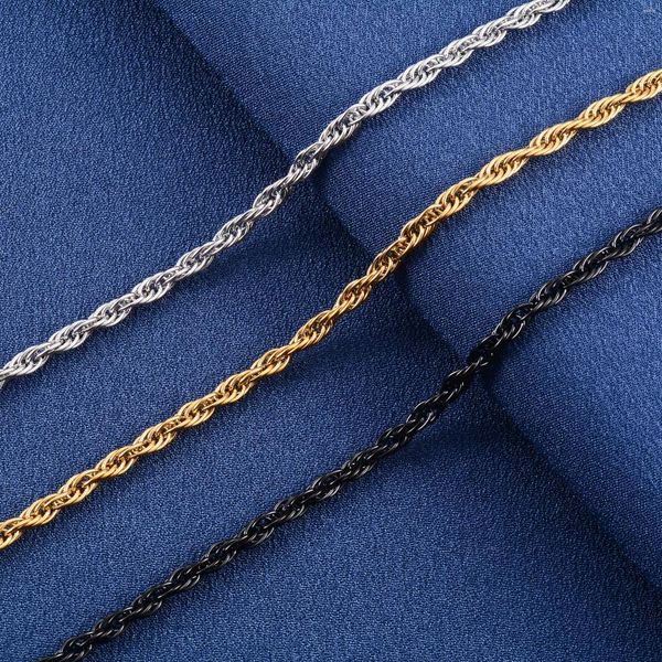 Correntes de aço inoxidável longo colar torcido triplo thread link corrente para mulheres homens jóias acessórios gargantilha no pescoço colar diy