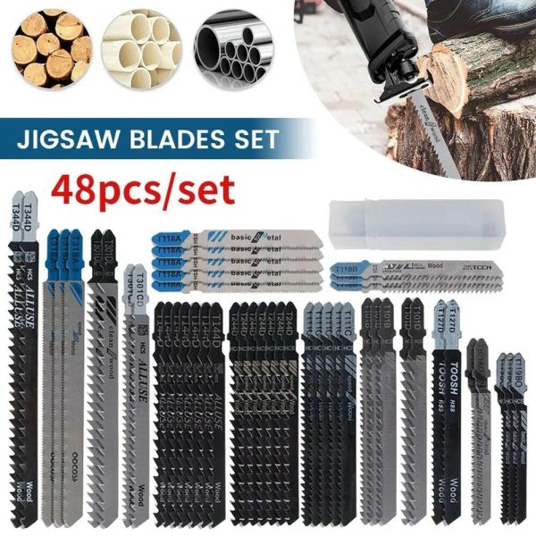 Peças 2022 48pcs Metal Corte Jigsaw Blades Multifuncional Tshank Saw Blades Set para processamento de metal plástico de madeira