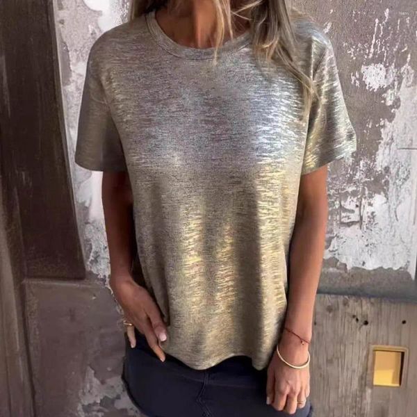 Magliette da donna T-shirt Casual estiva da donna O-Collo Pullover manica corta Top T-shirt ampia colore brillante Streetwear