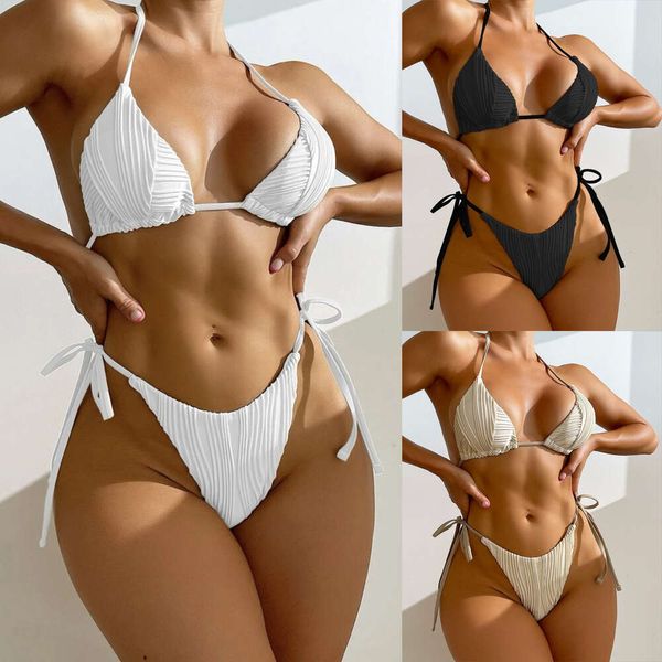 2023 Nuovo set bikini costume da bagno sexy con cinturino diviso con coulisse