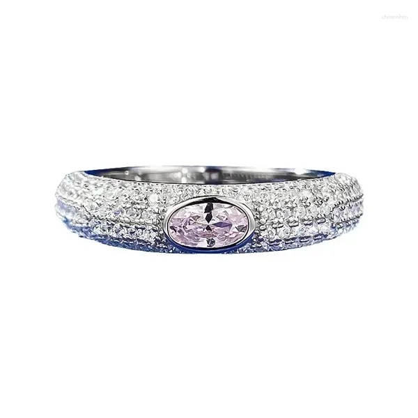 Anéis de cluster Spring qiaoer 925 prata esterlina 3 5mm Corte oval rosa de alto carbono anel de pedra preciosa para mulheres aniversário de joias de banda