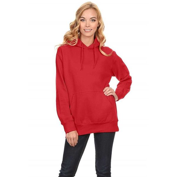 Felpa con cappuccio pullover vuota da donna all'ingrosso con felpa con cappuccio in pile tinta unita casual slim fit a maniche lunghe per donna