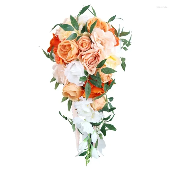 Fiori decorativi Bouquet da sposa Rose di seta Sposa Damigelle d'onore a mano con decorazioni floreali artificiali
