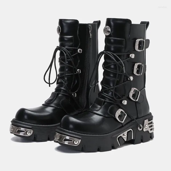 Сапоги 2024 года, Ретро, натуральная кожа, в британском стиле, высокие сапоги, уличный размер S, металлические мотоциклетные ботинки в стиле панк, рабочая одежда, женские ботинки на платформе в стиле рок