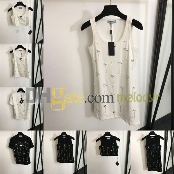 Designer colete vestido de luxo strass borla tanque carta crachá manga curta camisetas topo para as mulheres verão sem mangas colheita topo