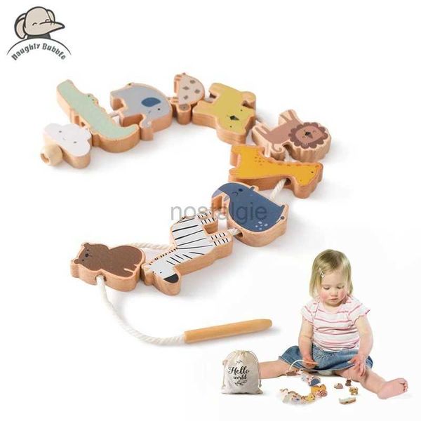 Classificação de nidificação empilhamento brinquedos bebê animal fio brinquedo de madeira empilhado bloco jogo de tabuleiro contas presentes 24323