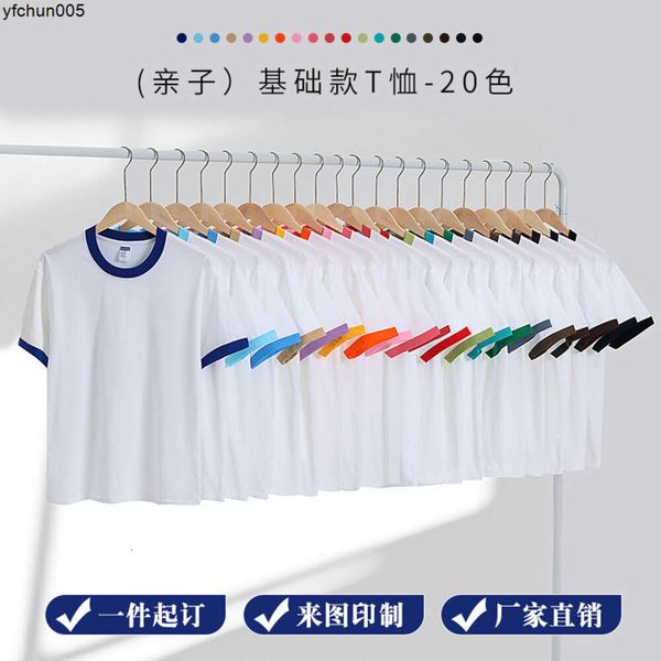 Edge Collision Eltern-Kind-T-Shirt für Frühling und Sommer, kontrastierend, einfarbig, kurzärmelig, Herrendruck aus reiner Baumwolle D9p9