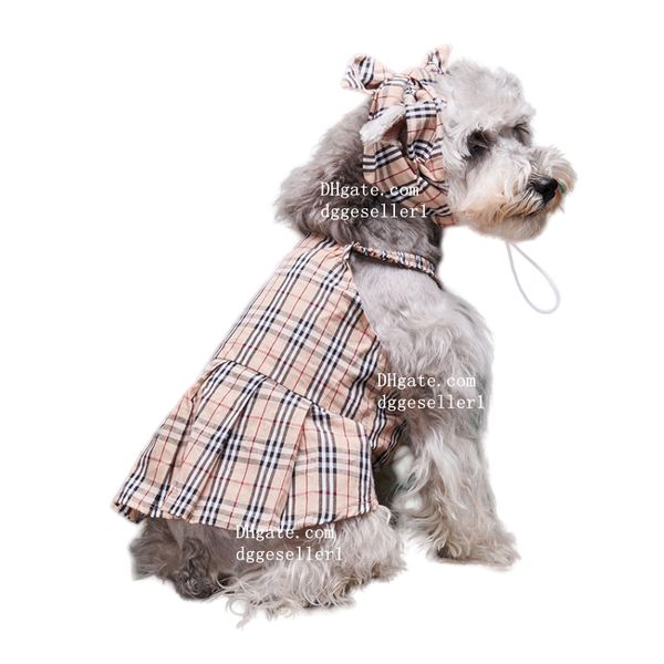 Klasik Ekose Desen Köpek Giyim Tasarımcı Köpek Elbiseler Kafa Bandı Yaz Kedi Prenses Askı Kostüm Köpek Kıyafetleri Köpek Küçük Köpekler İçin Lüks Etek XXL Y87