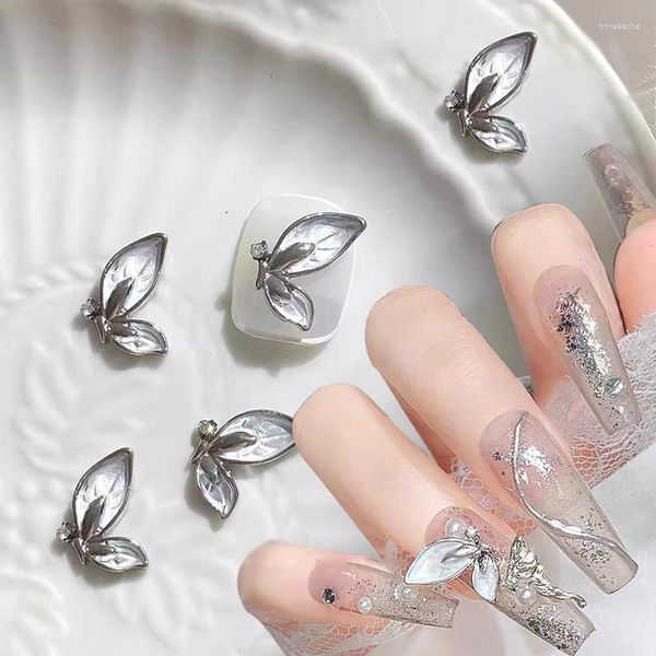 Nail Art Dekorationen 1 Stück Silber Schmetterling Charms Goldene Schleife Perle 3D Metall Gold Zubehör für Maniküre