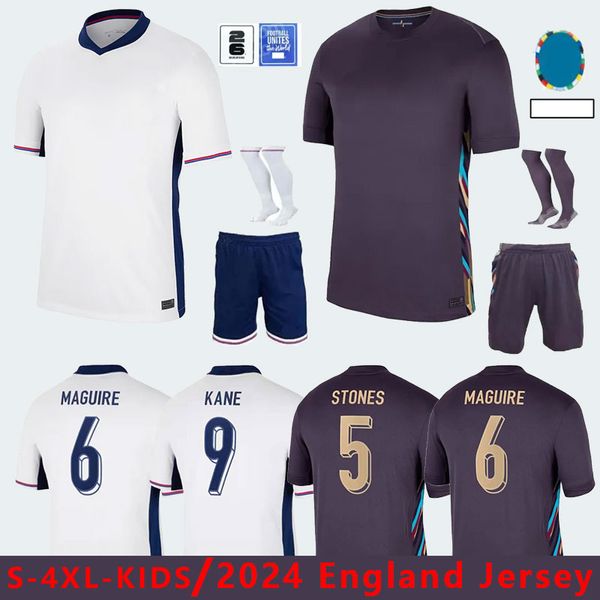 2024 Inglaterra Futebol Jerseys Saka Rashford Kane Foden Sterling Grealish Mount Bellingham Tripptier Stones Gallagher Walker Homens Kit Kit Set Camisa de Futebol