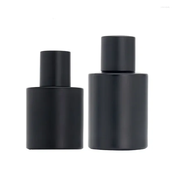 Bottiglie di stoccaggio 8 pezzi Nero opaco Profumo Bottiglia riutilizzabile Pompa a crimpare Atomizzatore Nebbia Spray Luruxy Rotondo Vuoto Vetro profumato 30 ml 50 ml