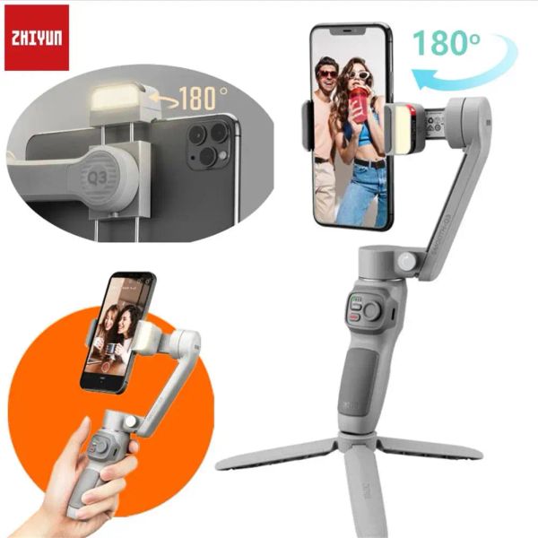 Heads Zhiyun Smooth Q3 Estabilizador Gimbal de 3 eixos para smartphone com luz de preenchimento LED Tripé para Youtube iPhone 13 12 /Galaxy S21 Ultra