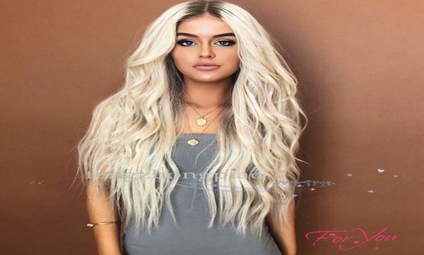 FZP Длинные объемные волнистые светлые парики Бесклеевой полный парик Китайские волосы, как парики из человеческих волос для чернокожих женщин, шелковый синтетический парик7486235