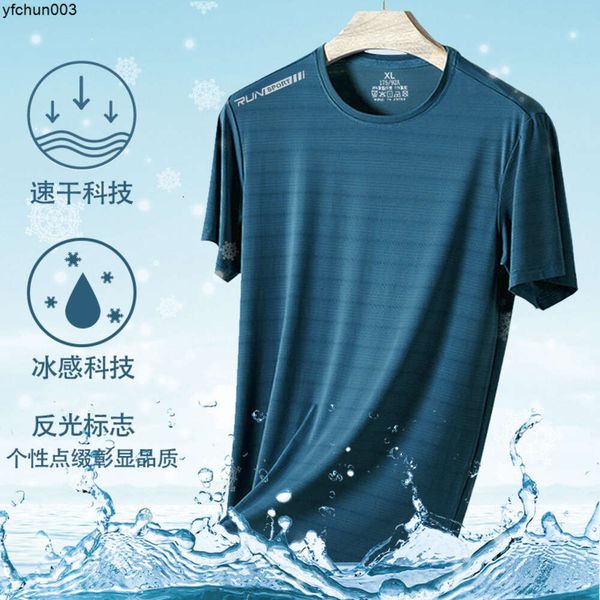 T-shirt da uomo a maniche corte in seta di ghiaccio estiva nuova gioventù comoda traspirante ad asciugatura rapida sportiva metà elastica