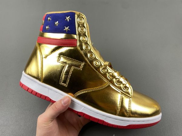 Trump Shoes Trumps Sneakers Never Surrender Basketballschuh Gold Freizeitschuhe High-Tops Sneakers Luxusschuh Trendige Outdoor-Sneaker für Damen und Herren