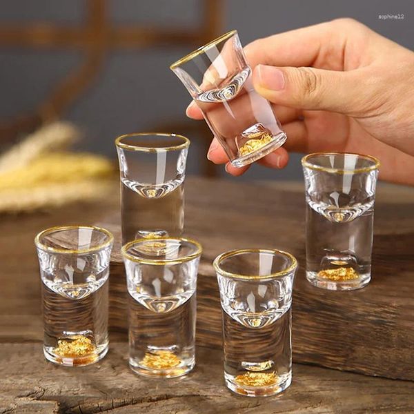 Şarap Gözlükleri 10ml Lüks Kristal Cam Votka Sake Shochu Bar likör Çift Alt Altın Folyo Çay Kupası Üst düzey Hediyeler