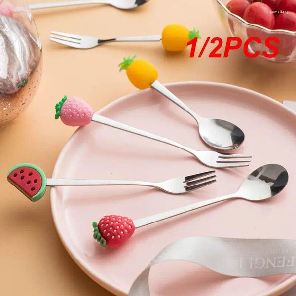 Set di stoviglie 1/2 pezzi cucchiaio forchetta in acciaio inossidabile frutta modello carino colorato dessert per bambini accessori da cucina