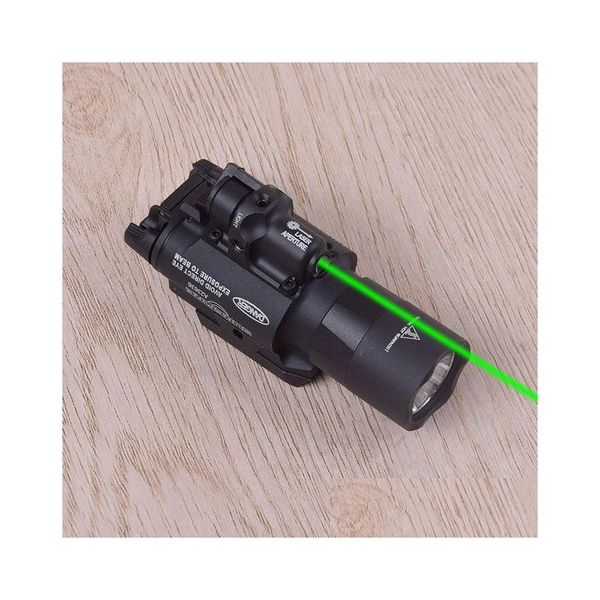 Cannocchiali tattici Airsoft Surefir X400 Tra Torcia elettrica Laser rosso verde 20 mm Picatinny Weaver Rail Mount 450 Lumen X400U Pistola verde chiaro D Dha0E