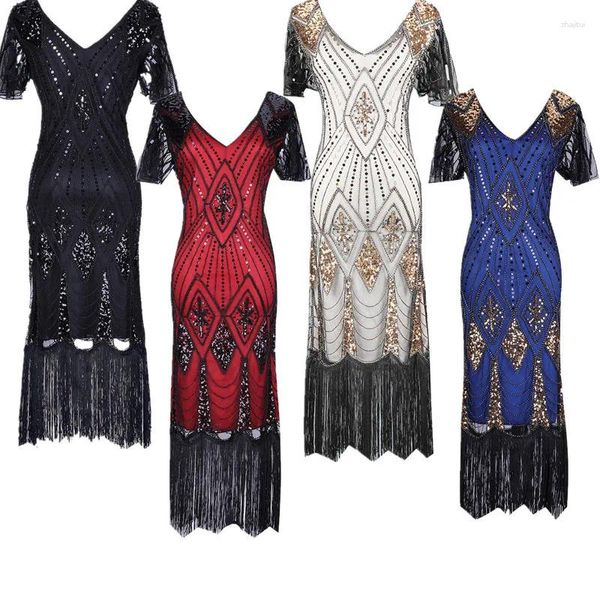 Partykleider Frauen Kleid Robe Femmel 1920er Jahre Great Gatsby Flapper Pailletten Fransen Midi Vestido Halloween Cosplay Kostüm