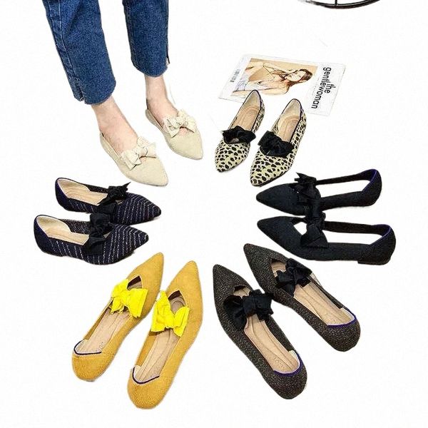 Kleidschuhe Designer Sweet Bow Flats Prinzessin Schuhe Weiblicher Trend Leopardenmuster gestreift flacher Mund spitze Schuhsandalen