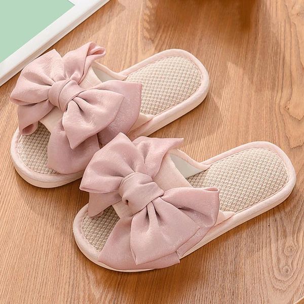 Pantofole da donna Bowknot carino casa panno antiscivolo cotone colorato moda piattaforma pantofola suola morbida camminare calzature piatte Zapatos