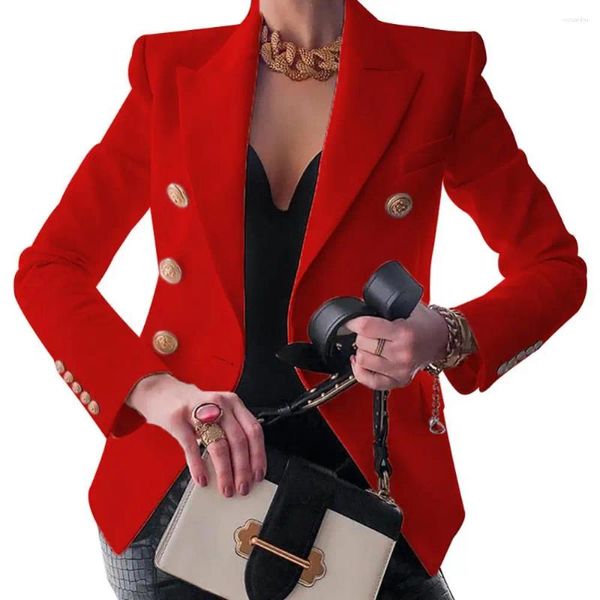 Damenanzüge Vintage Mode Zweireiher Eleganter dünner Blazer für Frauen Herbst Winter Bürodame Business Casual Langarmanzug