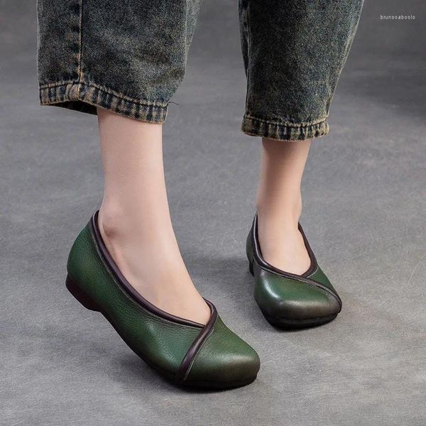 Casual Schuhe Birkuir Retro Faulenzer Wohnungen Frauen Karree Aus Echtem Leder Weibliche Slip Auf Chinesischen Stil Weiche Boot Damen