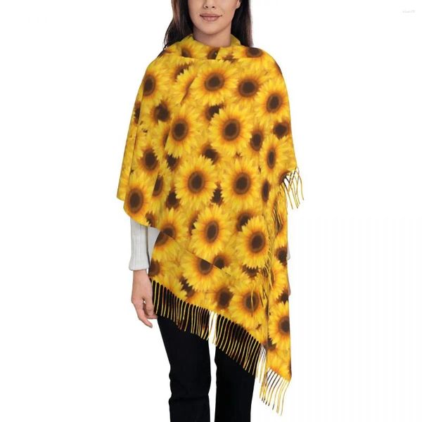 Schals Sonnenblumendruck Schal Natur Blume Warm Schal Wrap mit Quaste Unisex Retro Kopfbedeckung Winter Custom Foulard