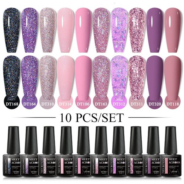 10/12 Pz Set smalto gel Nude Pink Glitter Paillettes Colori invernali Vernici semipermanenti Soak Off UV LED Kit gel per unghie 240321