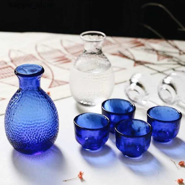 Bicchieri da vino Hammer Grain Set per sake in vetro blu in stile giapponese separatore per vino rosso giallo spesso bicchiere di vino bottiglia di vino vino L240323